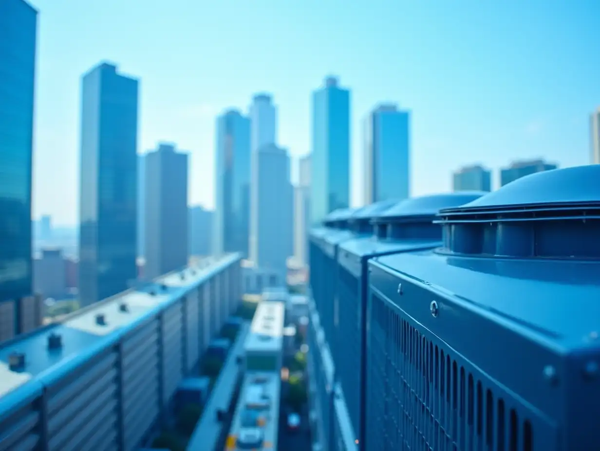 Modern-Central-Air-Conditioning-Equipment-Against-Urban-Skyline