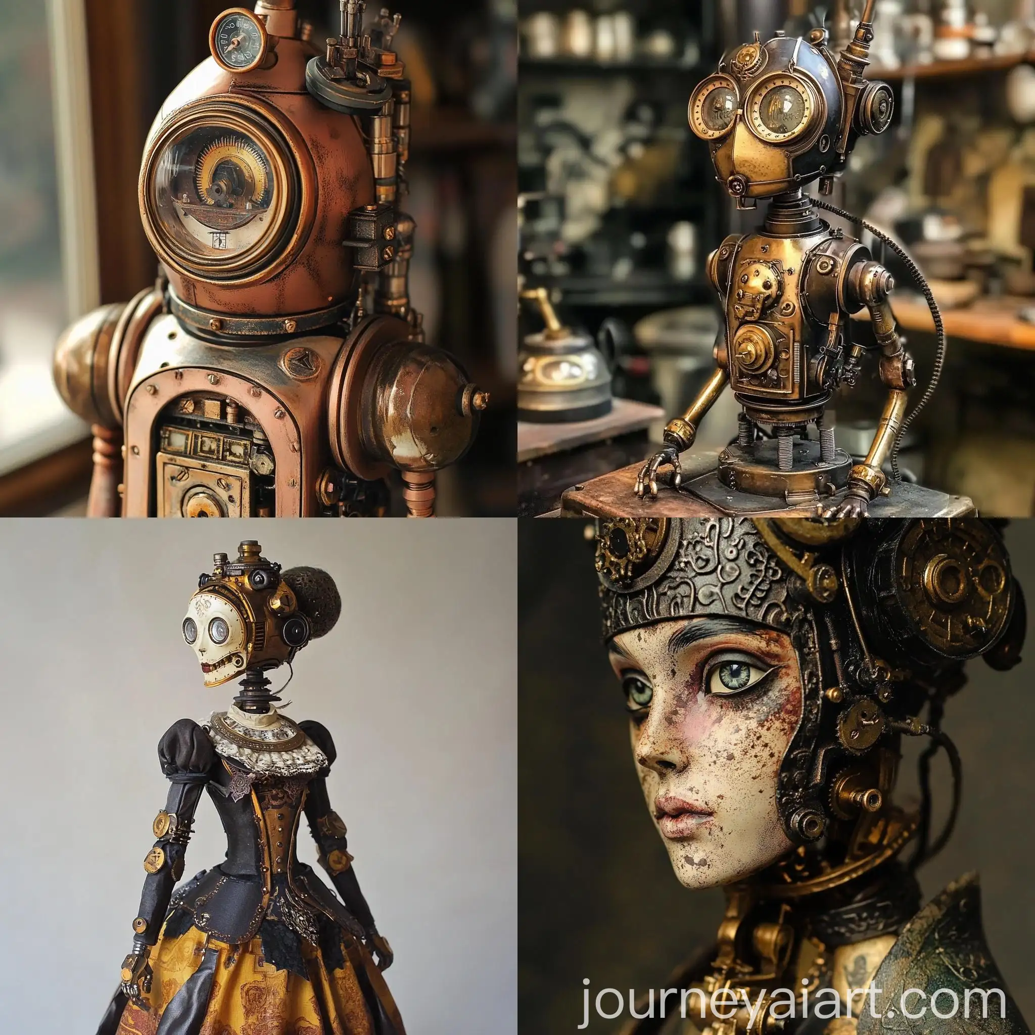 Victorian-Steampunk-Automaton-in-Detailed-Brass-and-Copper-Gearwork