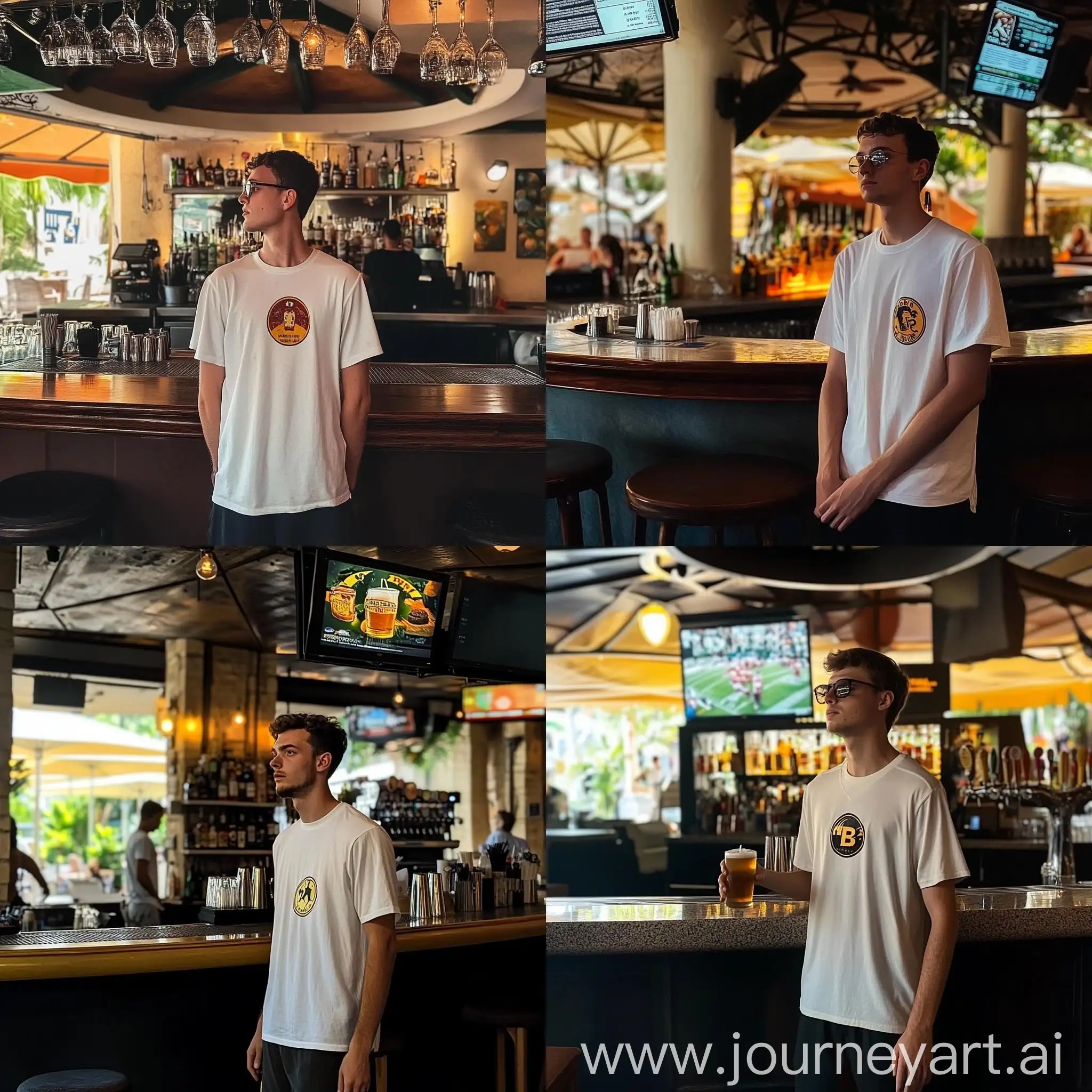 Man-in-White-Football-Jersey-Drinking-Beer-at-Bar