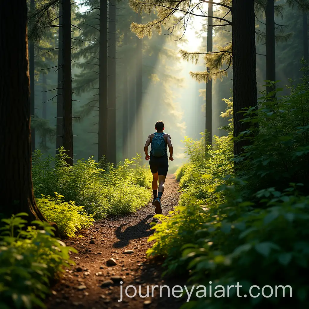 Trail-Runner-Climbing-Singletrack-in-Lush-Forest-with-Dappled-Sunlight