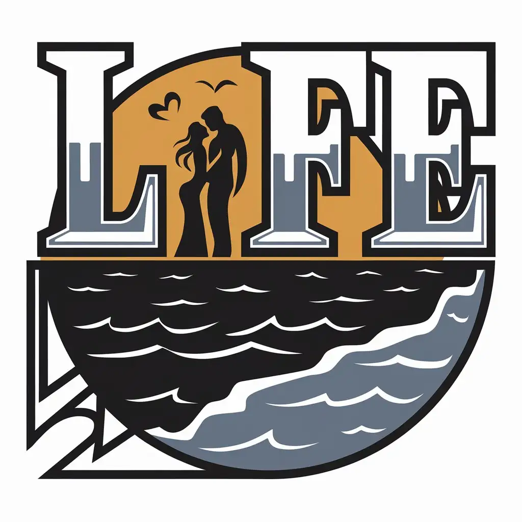 a vector logo design,with the text "Life", main symbol:engaged in love on the shore of the Black Sea,Moderate,be used in Travel industry,clear background