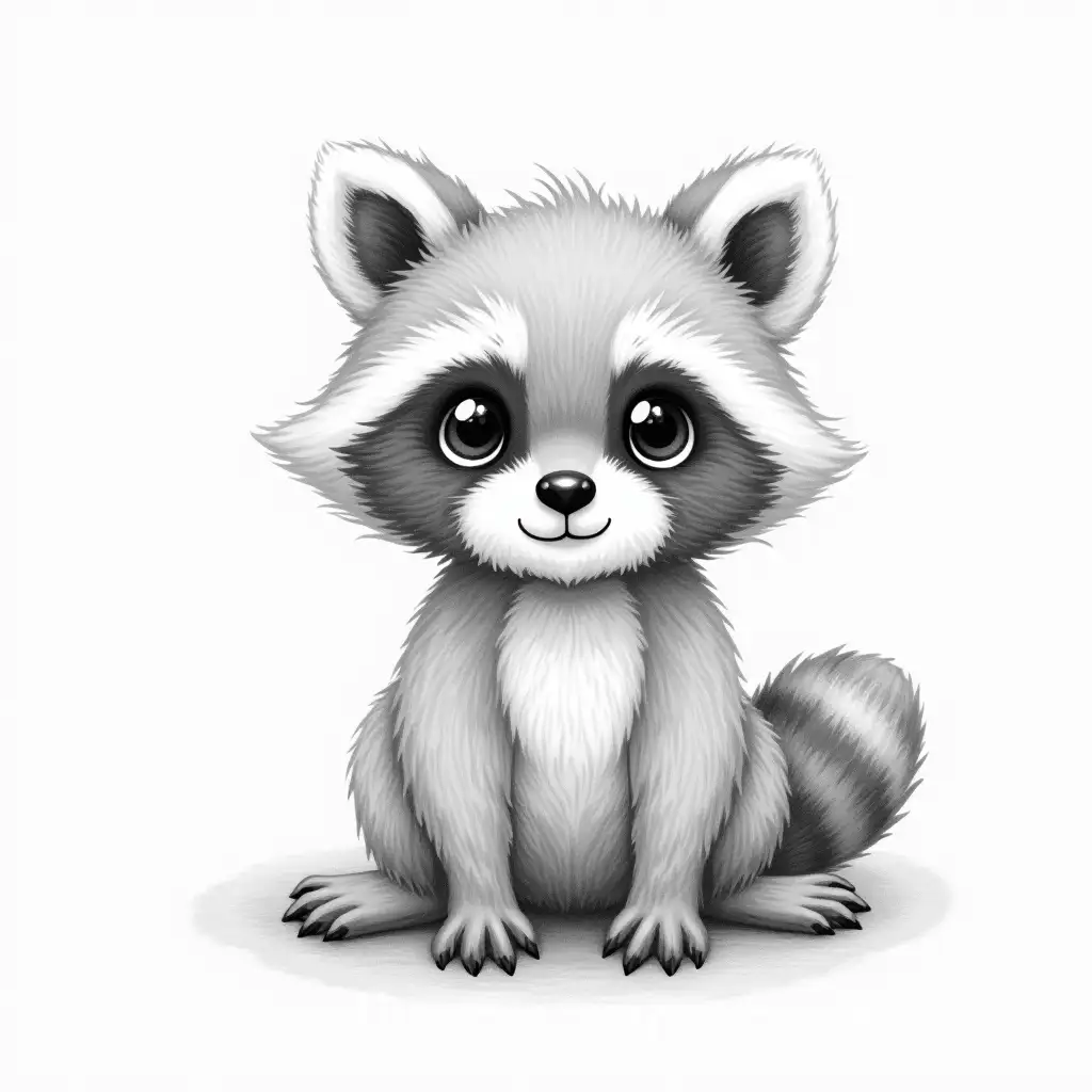 a drawing with pencil of a very cute raccoon