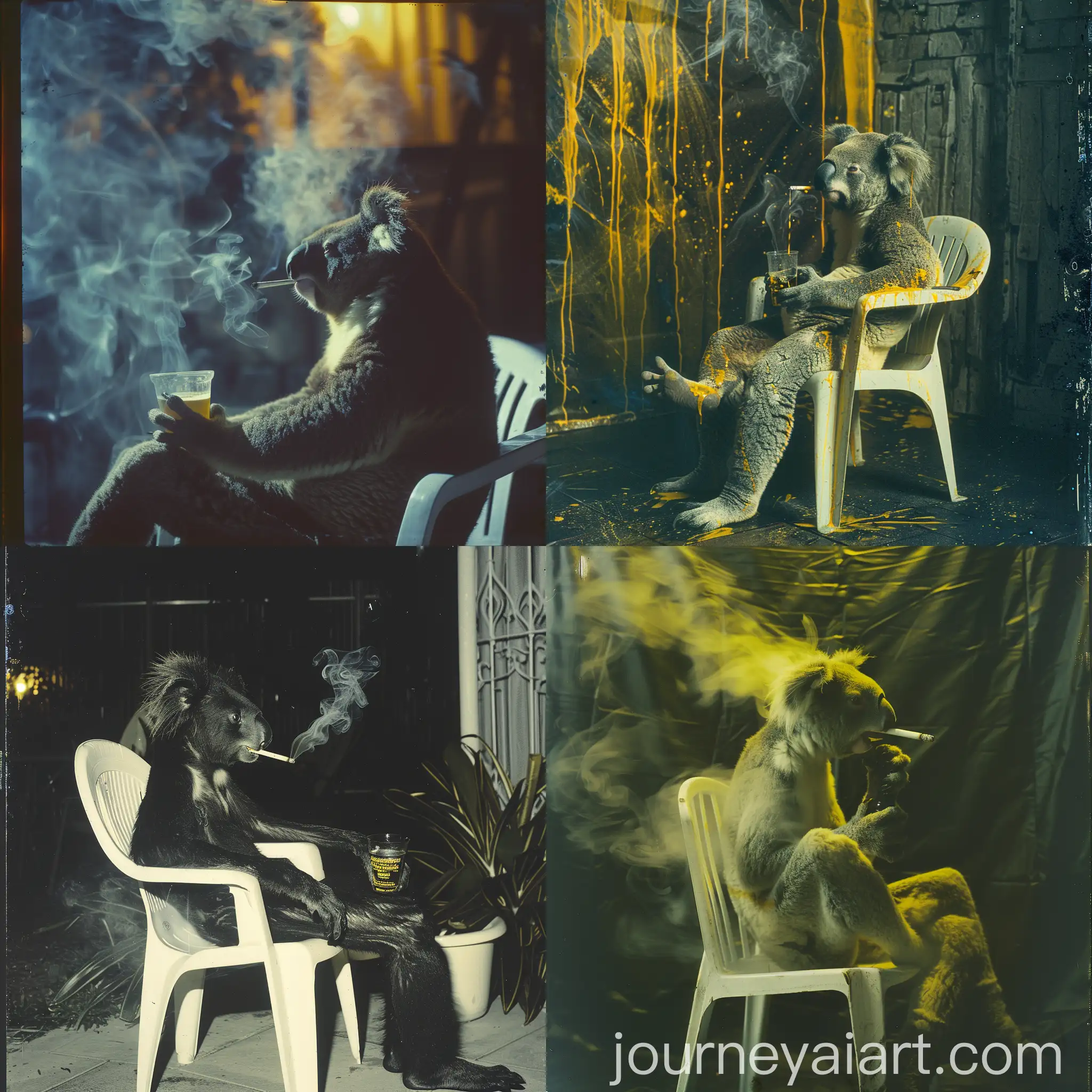 Cryptid-Humanoid-Koala-Smoking-and-Drinking-Beer-in-Candid-Night-Flash-Photography