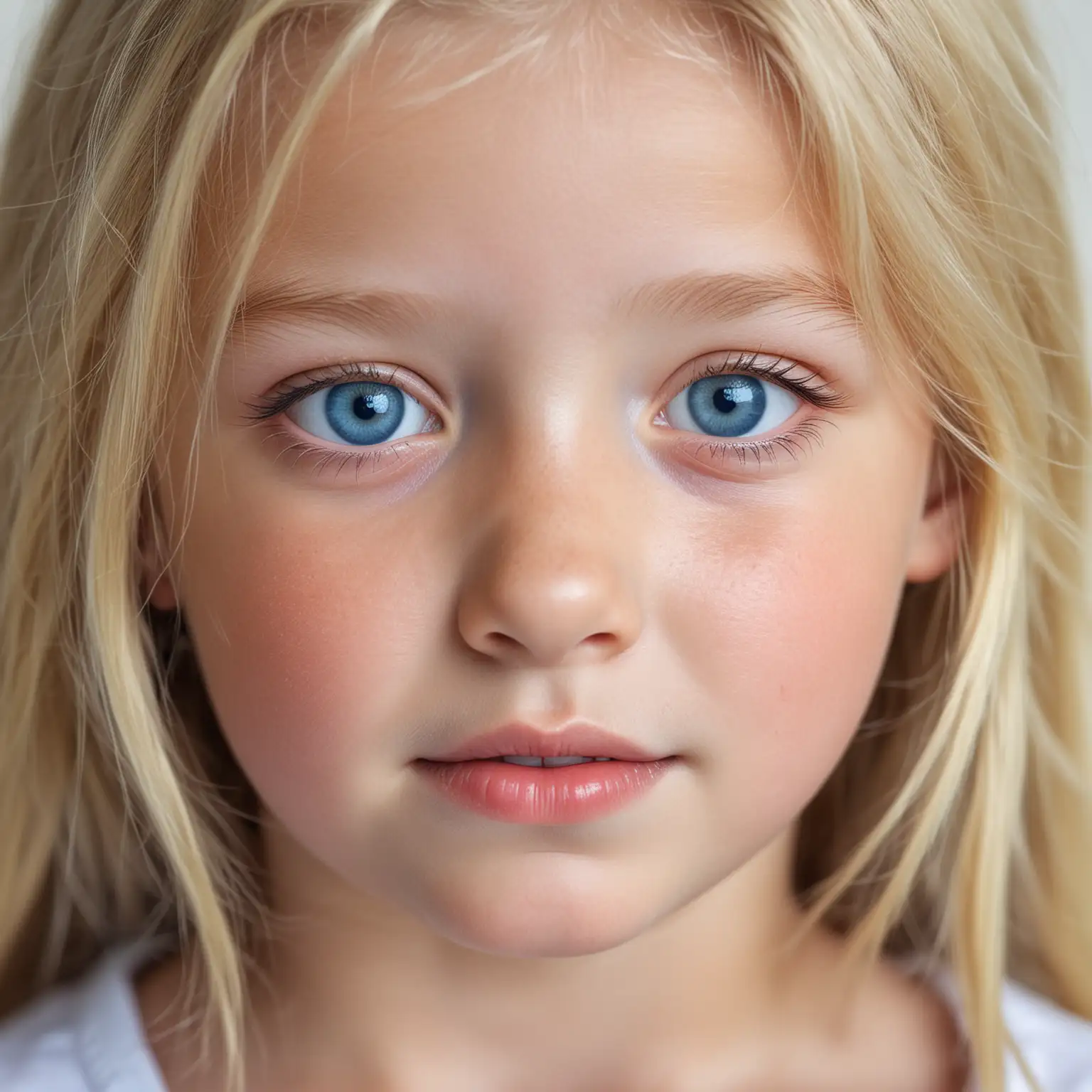 Face closeup, young blonde girl kid with blue eyes