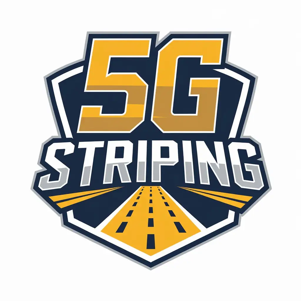 LOGO Design for 5G Striping Bold Yellow Blue Shield with Roadway Theme