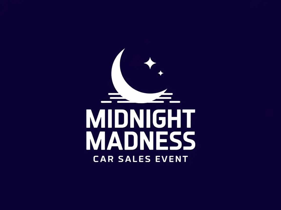 Midnight Madness Car Sales Event Logo with Crescent Moon and Stars