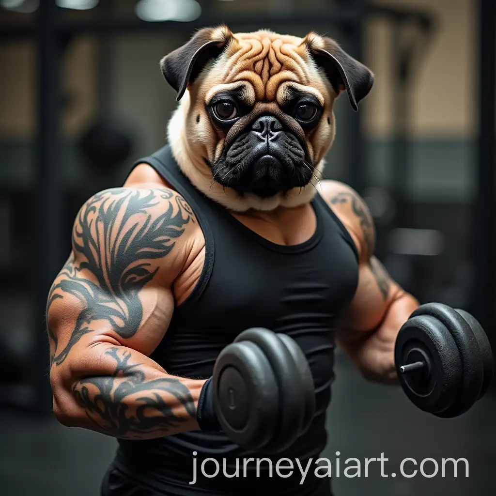 Muscular-Pug-Dog-in-Gym-with-Dumbbell