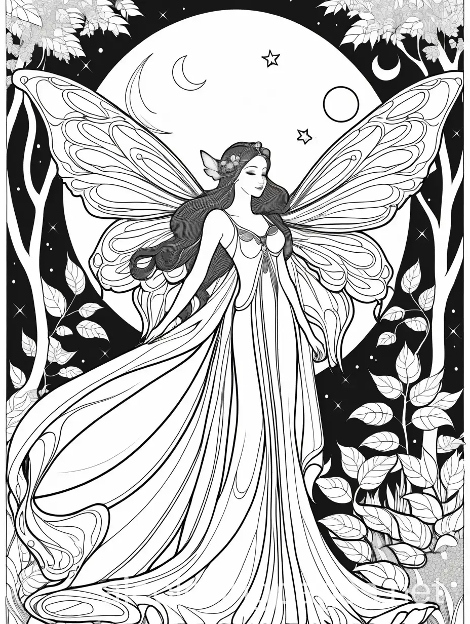 Enchanting-Fairy-in-Moonlit-Forest-Coloring-Page