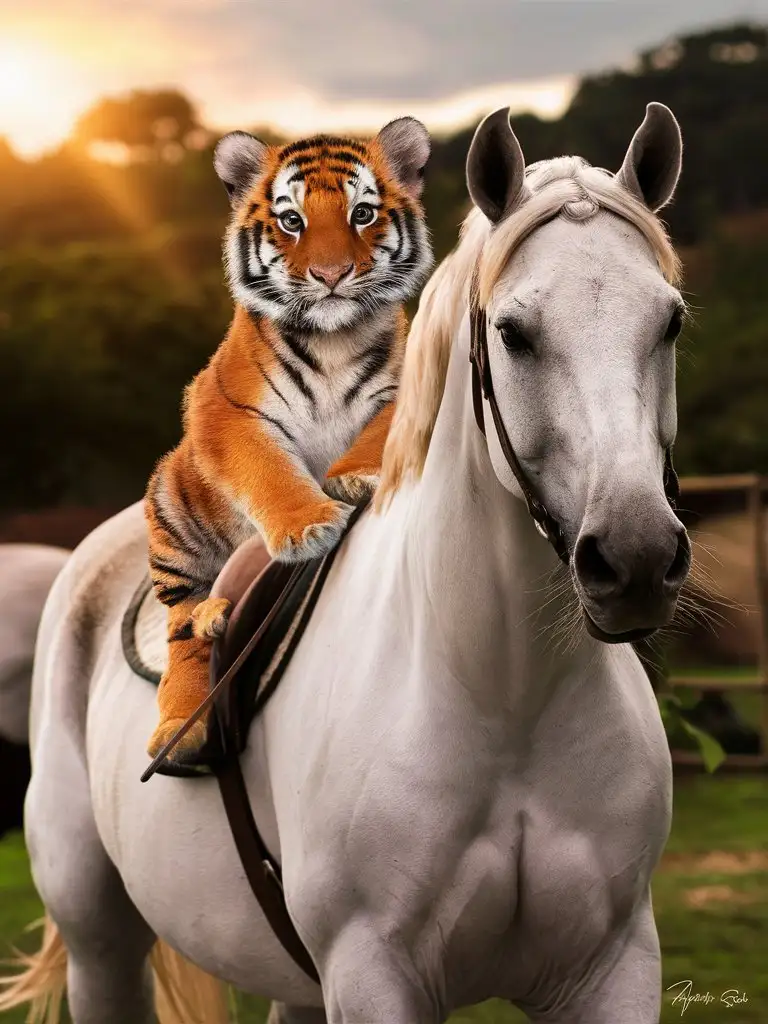 Cute-Tiger-Riding-a-Big-Horse-in-a-Playful-Scene