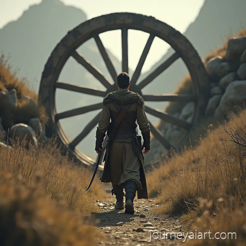 Warrior-Returns-Home-to-FindAI-Image-Prompt-Expansion-an-Old-Wheel-After-the-Battle
