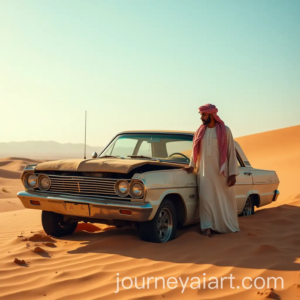 Arab-Man-Stranded-in-the-Desert-with-Broken-Down-Car