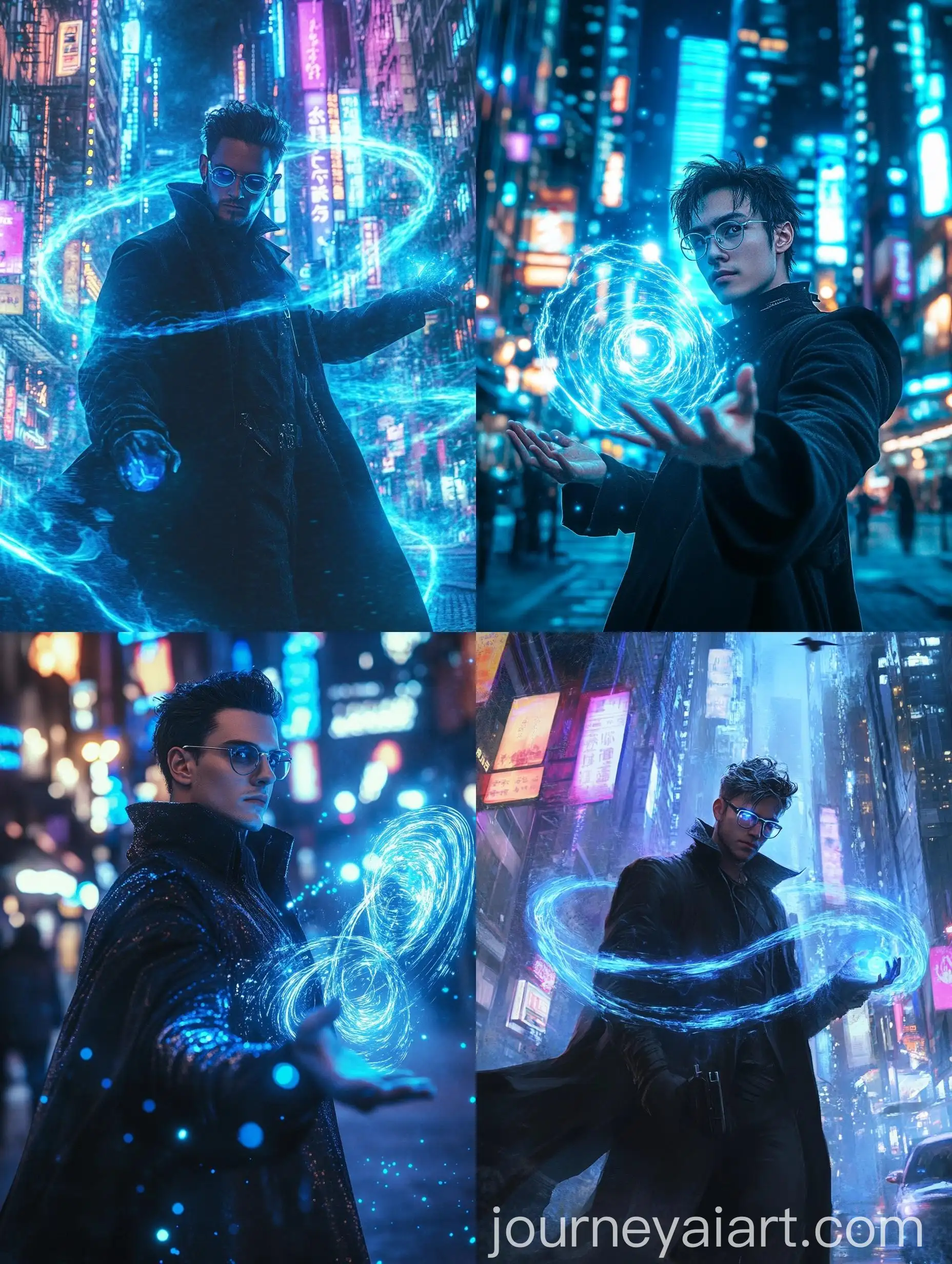 Dark-Magician-Casting-Blue-Magic-in-Futuristic-Cityscape