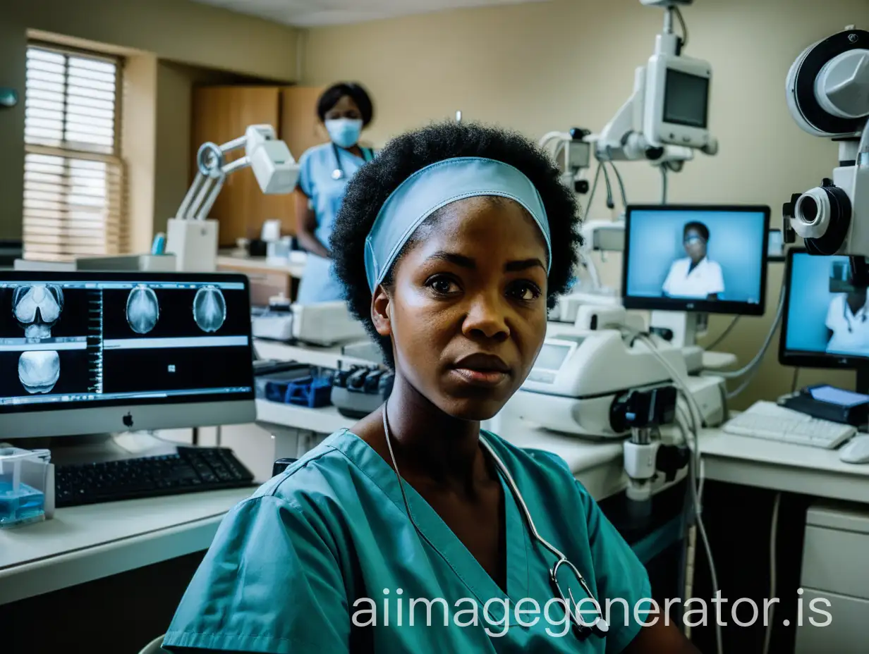 Black-South-African-Nurse-at-Eye-Clinic-Desk-Facing-Camera