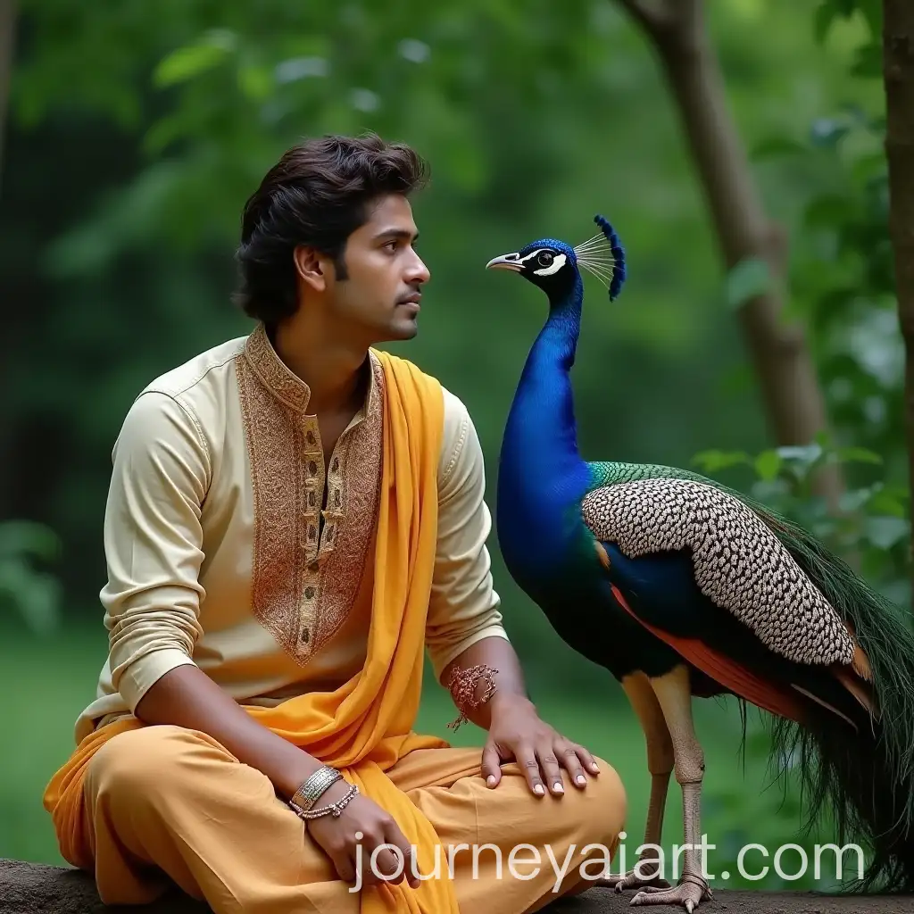 Beautiful-Indian-Man-and-Peacock-in-a-Serene-Natural-Setting