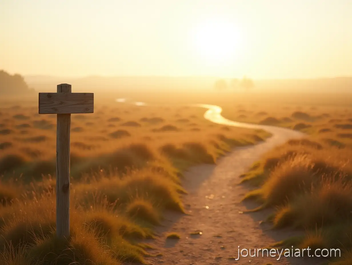 GoldenHour-HeathlandNatural-heathland-path-Pathways-with-Minimalist-Wooden-Signpost