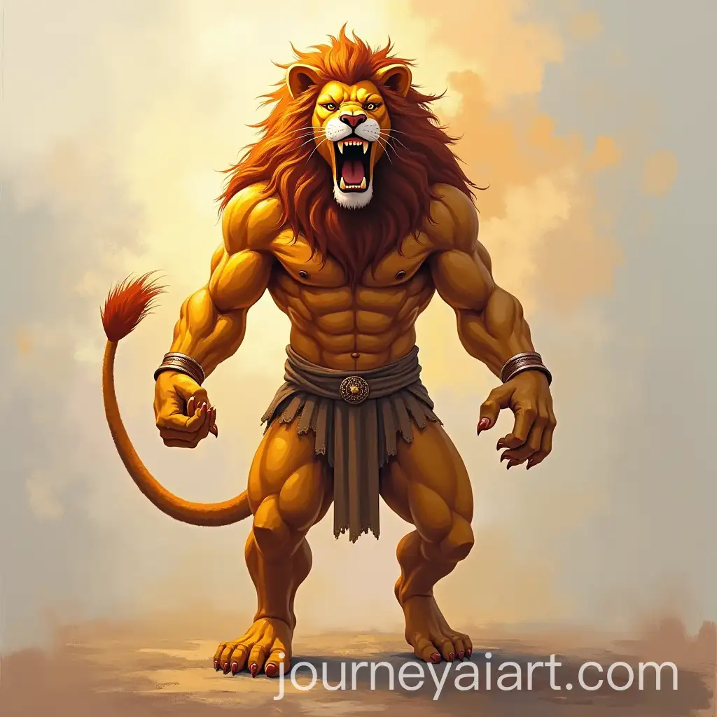 Hindu-God-Narasimha-with-Lion-Head-and-Human-Body-in-Oil-Painting