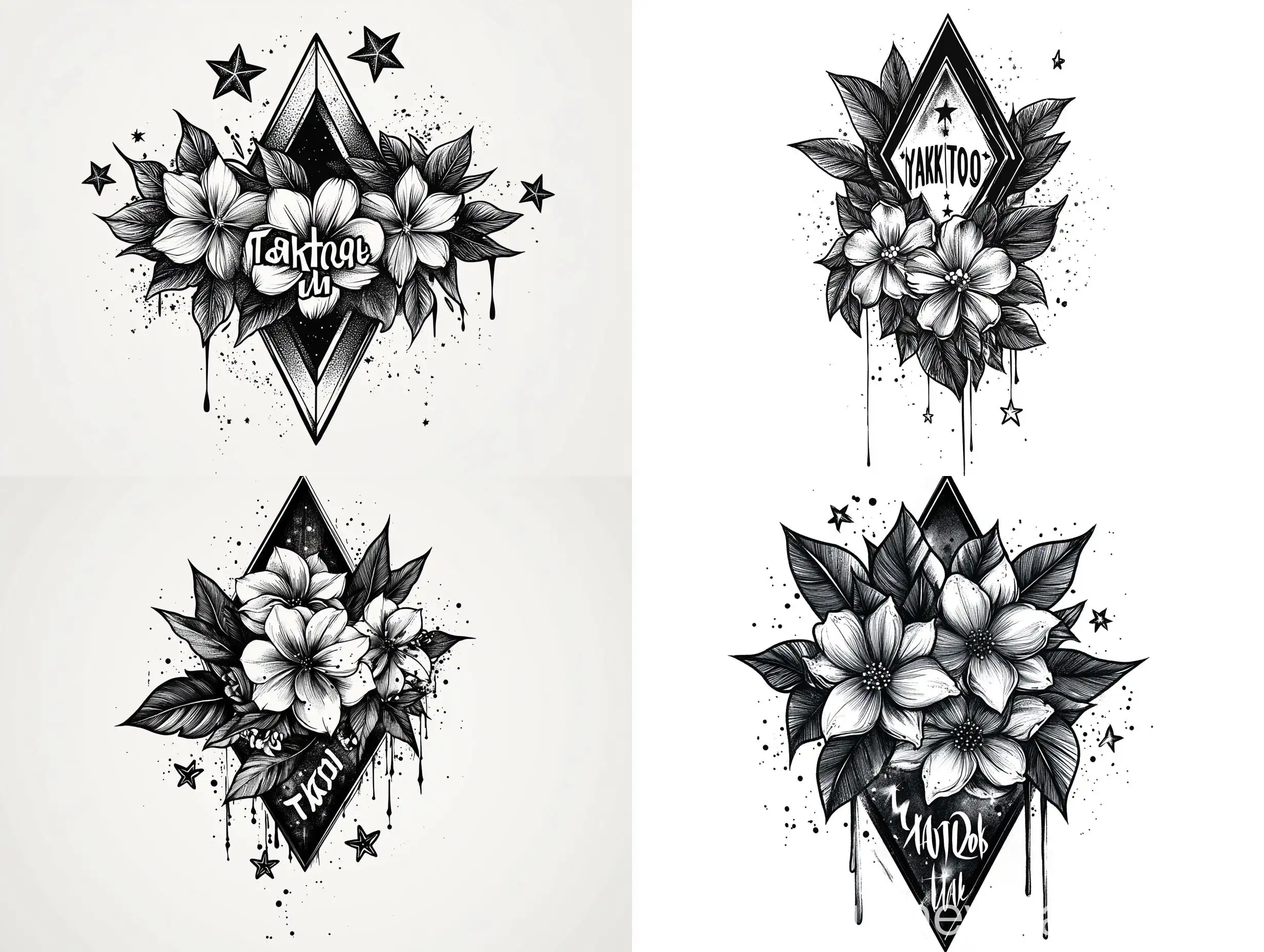 Diamond-Shape-Tattoo-Design-with-Floral-and-Star-Motifs