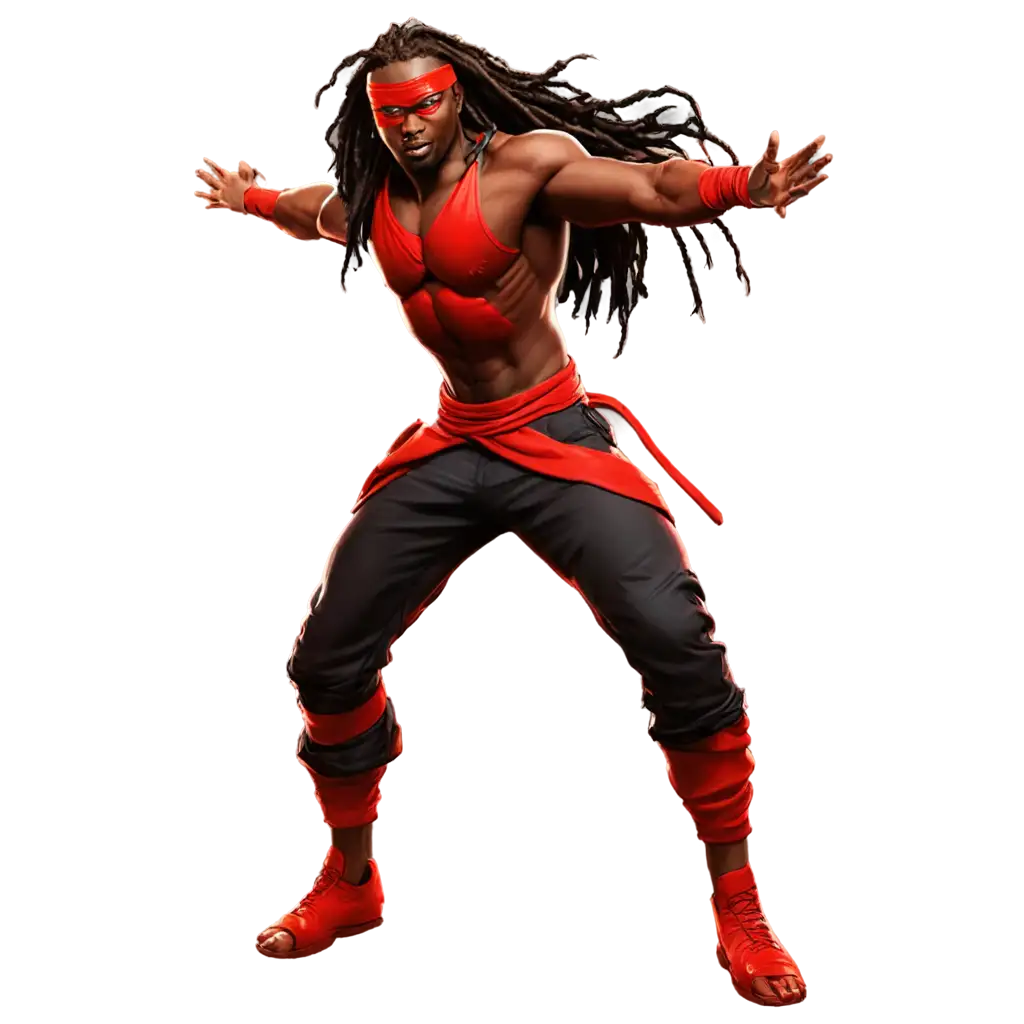 VillainPNG-Image-Usage-Analysis-African-Ninja-in-Red-Outfit-with-Locs-and-Big-Muscles-PNG-Comic-Book-Style-Image