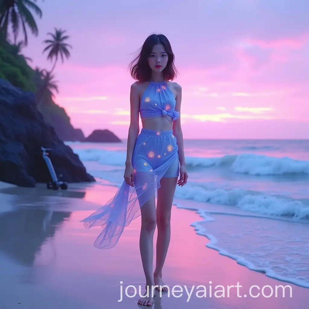 Futuristic-Summer-Beach-Scene-with-Asian-Woman-in-Glowing-JapaneseAI-Image-Expansion-Fashion
