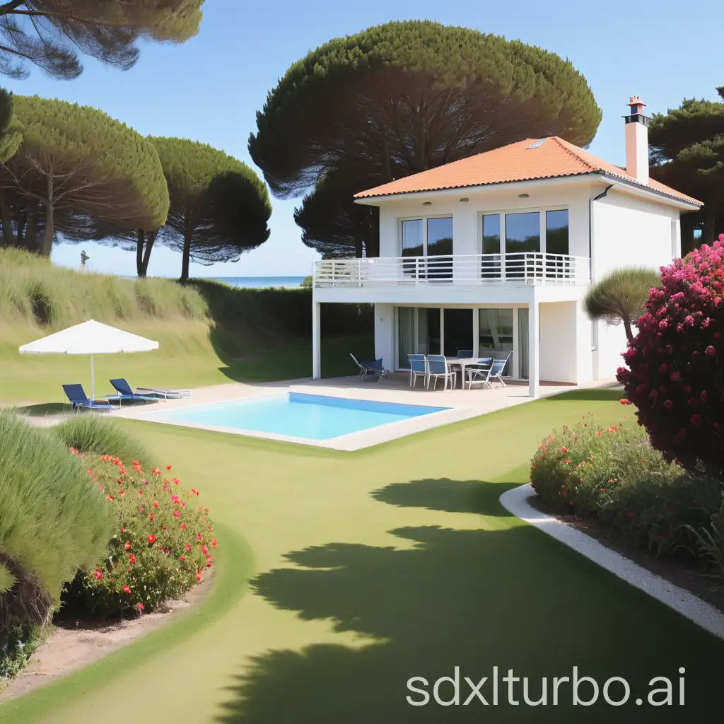 house at the beach with good weather, with garden and golf course