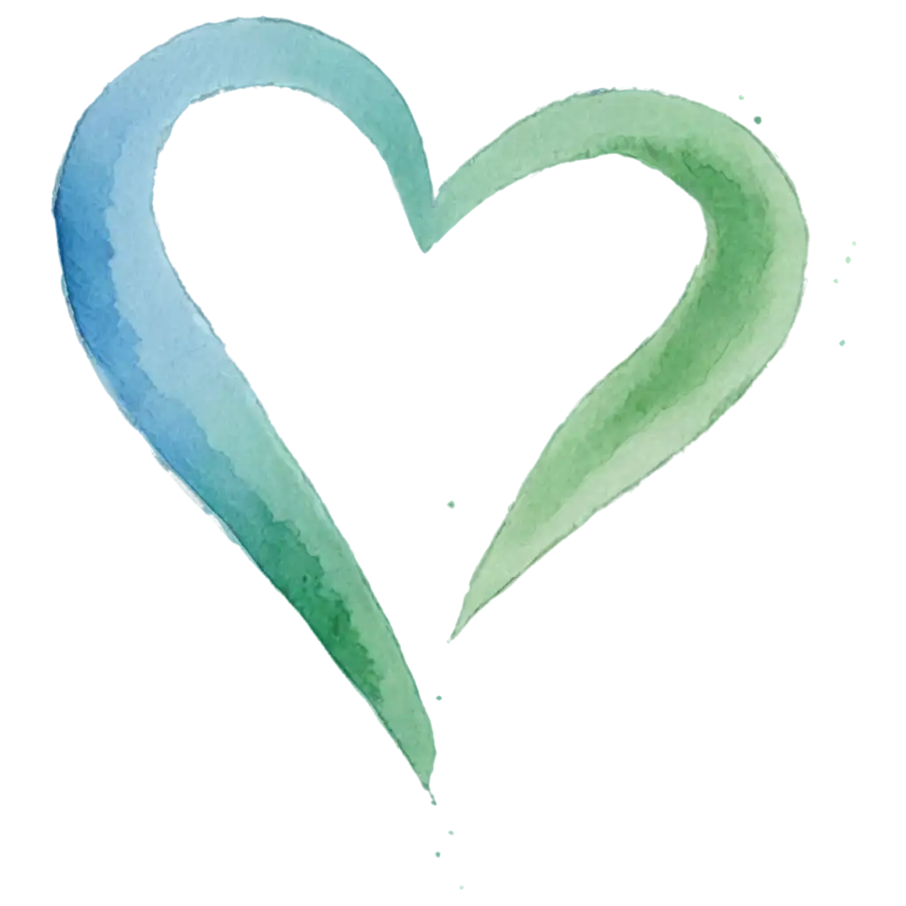 Beautiful-Pencil-Drawn-Heart-Filled-with-Green-Watercolour-Paint-and-Blue-Watercolour-Spots-PNG-Format