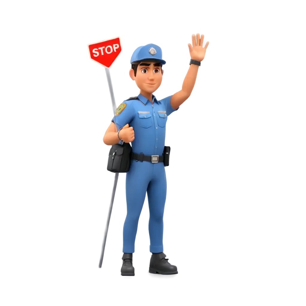 Traffic-Police-Cartoon-Standing-on-the-Road-with-Stop-Sign-Board-PNG-Perfect-for-Digital-Artwork-and-Web-Design