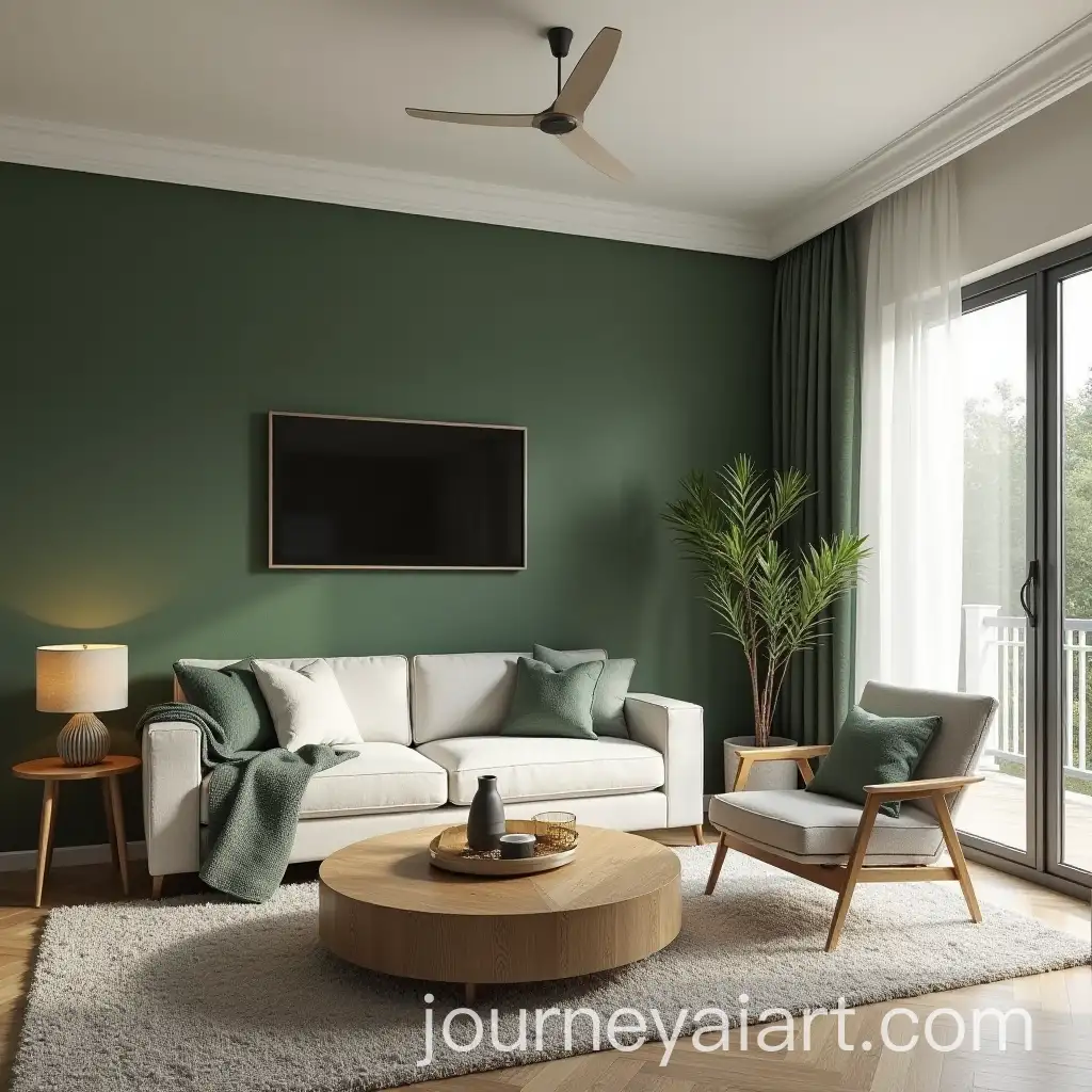 Accent-Wall-Design-for-Living-Room-with-Olive-Green-Walls-and-White-Ceiling