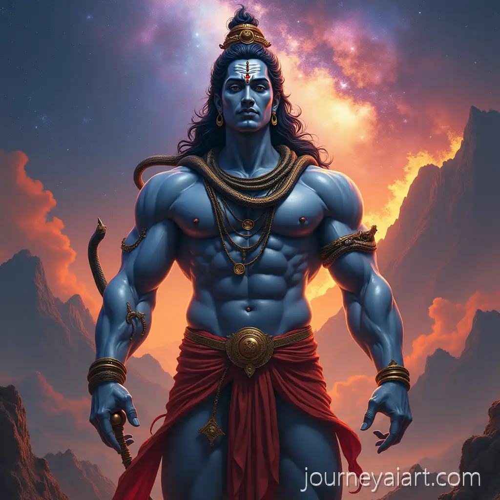 Cosmic-Sacred-Hindu-God-Shiva-with-Volcanic-Mountain-Background-and-Trisul