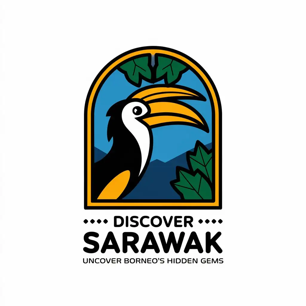 LOGO Design for Discover Sarawak Hornbill Head Symbol with Text for Travel Industry