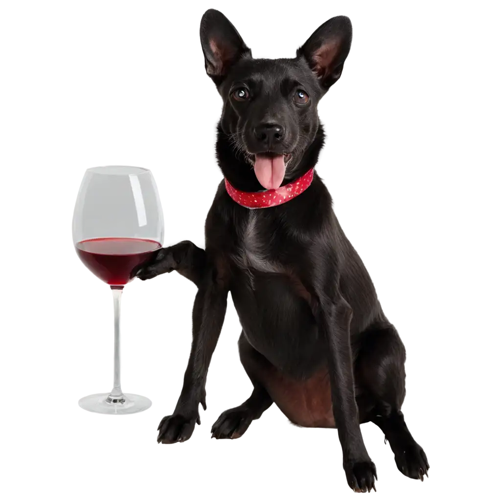 my black doggy drinking wine