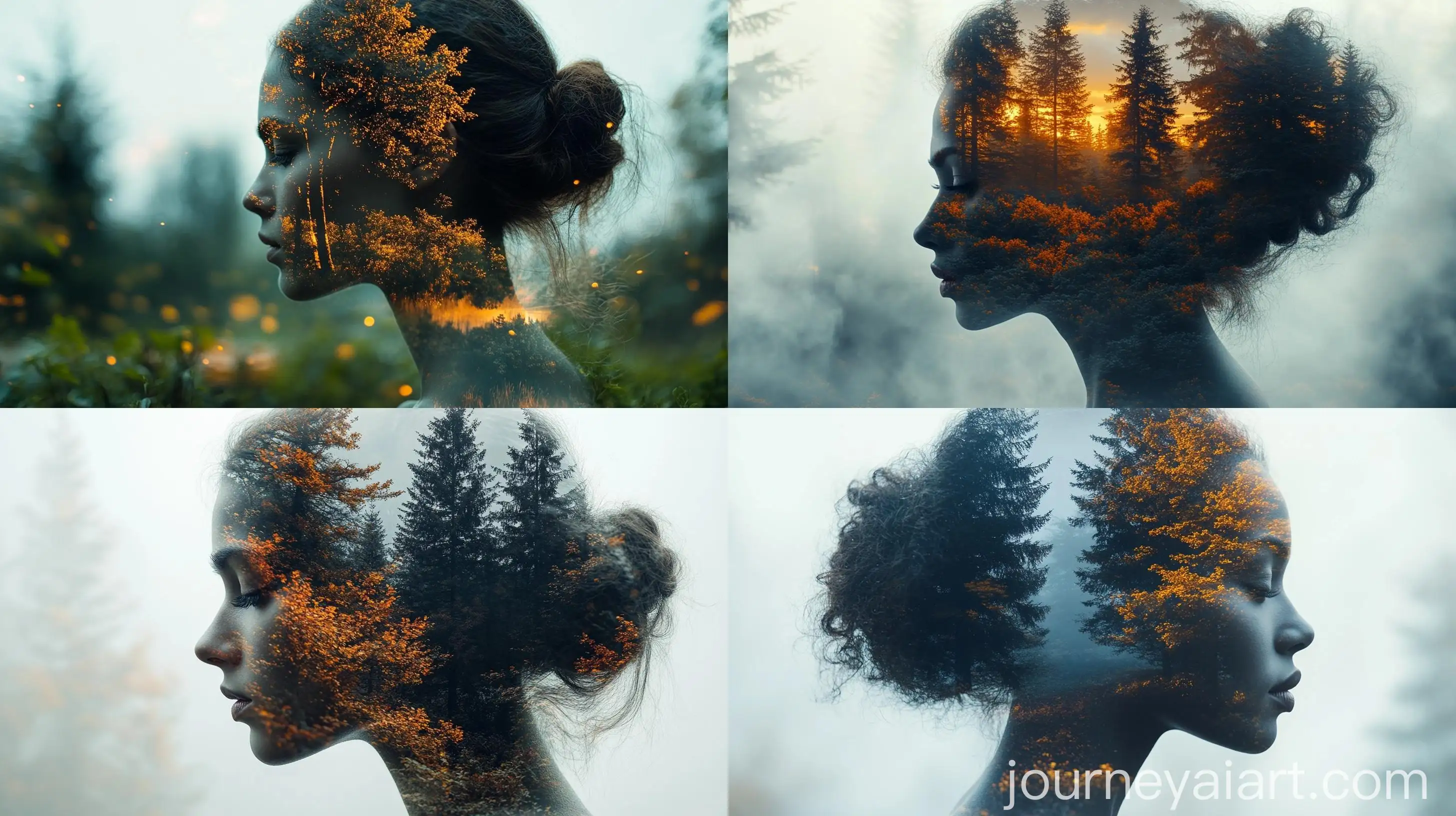 Double-Exposure-Portrait-of-Woman-with-Forest-Landscape-Background
