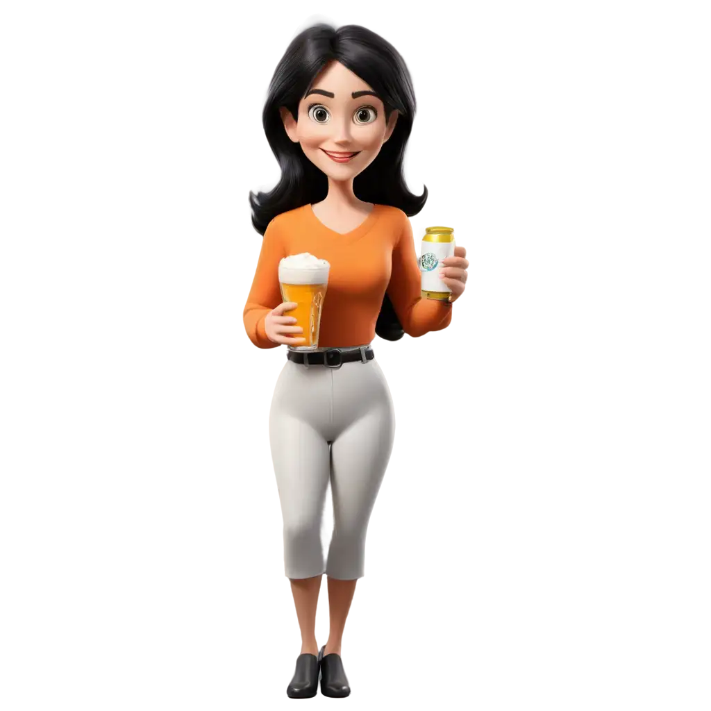 55YearOld-White-Lady-with-Black-Hair-Holding-a-Cartoon-Beer-Cup-PNG-Image