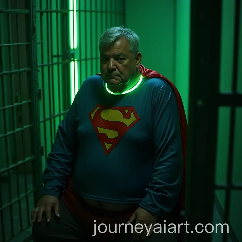 Obese-Old-Man-in-a-NeonLit-Prison-Cell-Wearing-a-Superman-Costume