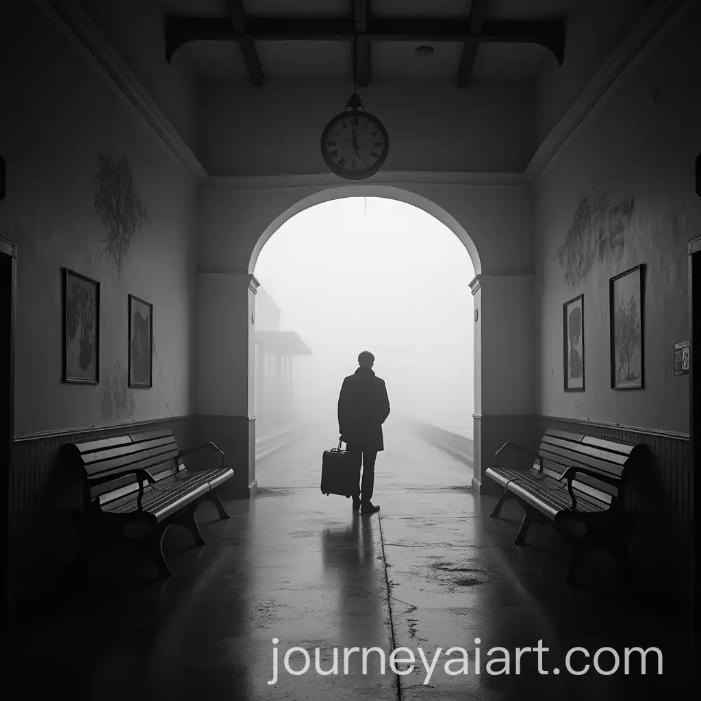 Lonely-Traveler-Waiting-at-Foggy-Train-Station