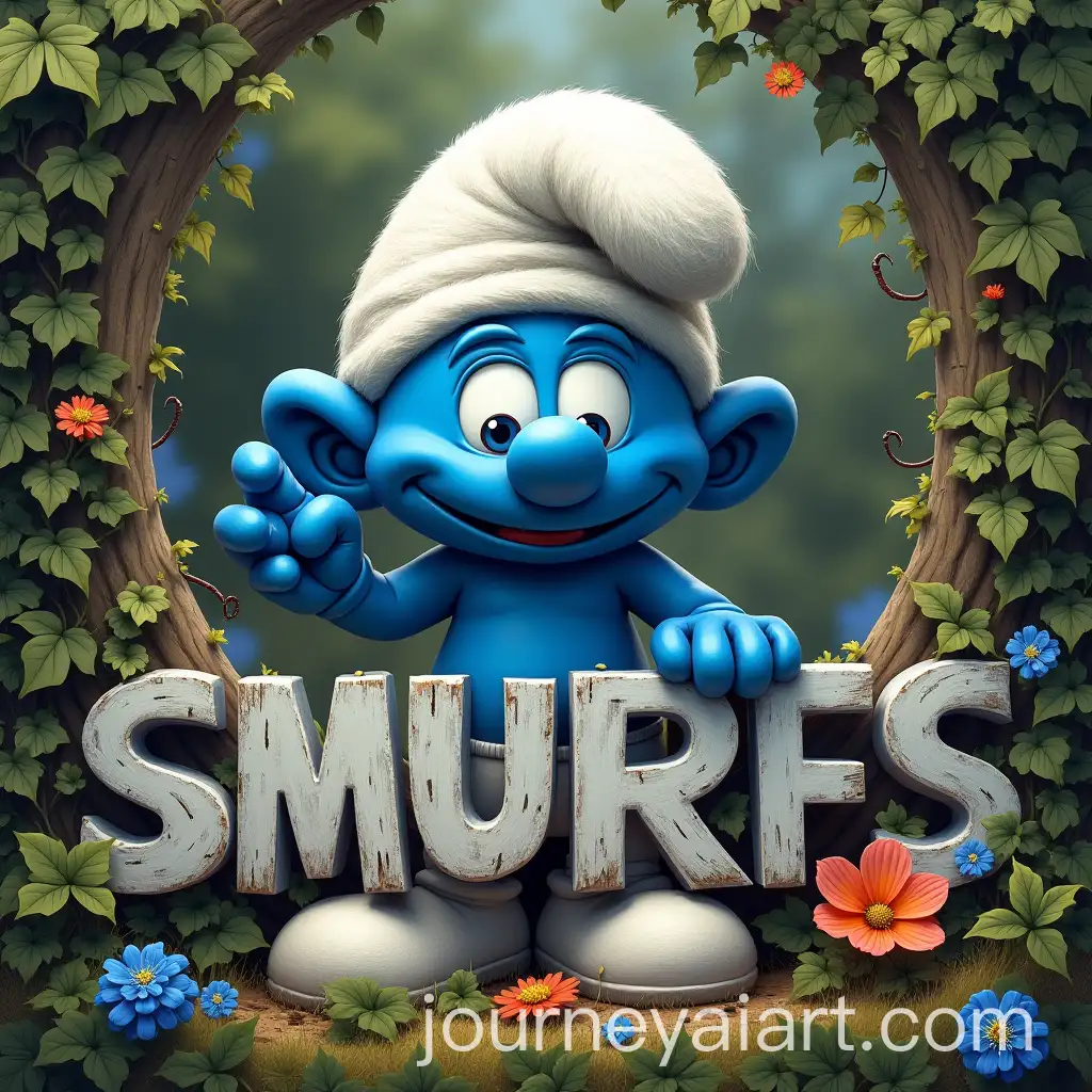 Smurf-Monkey-Word-Surrounded-by-Vines-and-Flowers