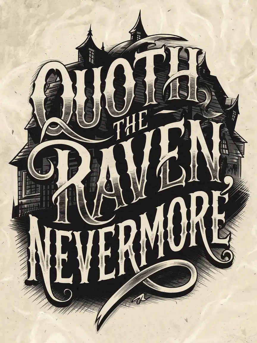 Eerie Vintage TattooStyle Sketch Quoth the Raven Nevermore