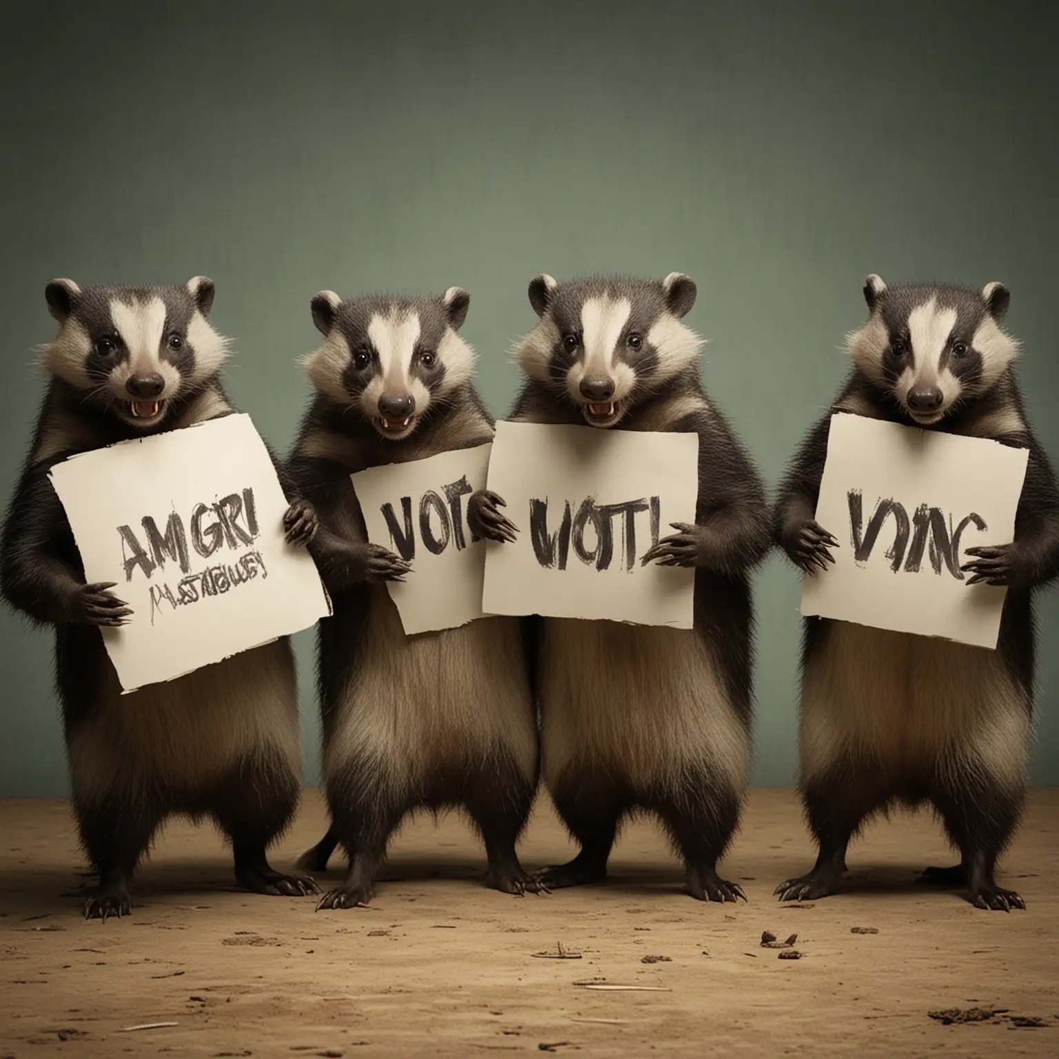 Angry Badgers Voting in Forest Clearing