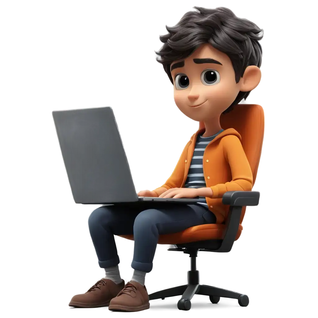 3D-PNG-Image-of-a-Boy-Working-on-a-Laptop-While-Sitting-in-a-Chair