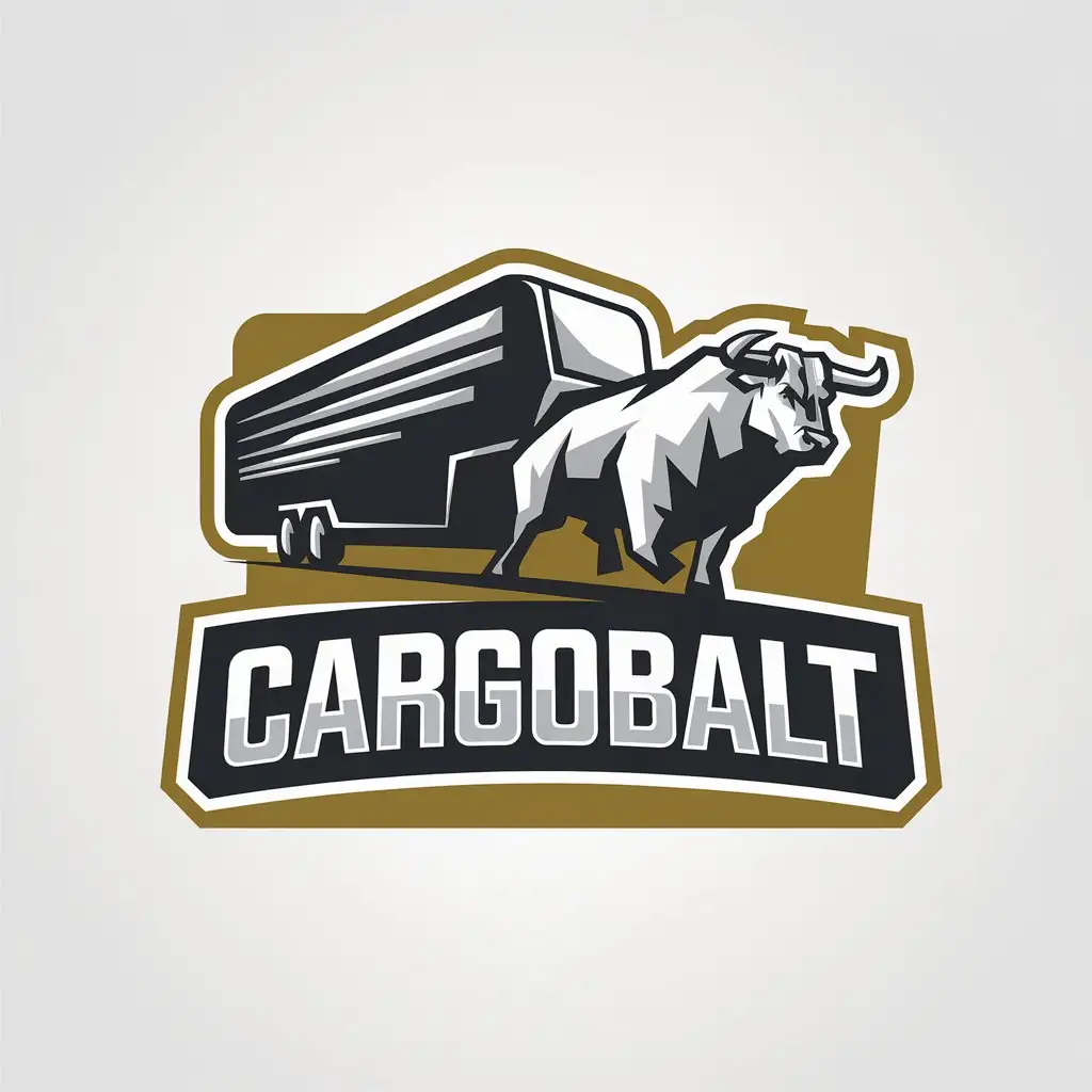 LOGO-Design-For-Cargobalt-Bull-Pulling-Modern-Trailer-on-White-Background