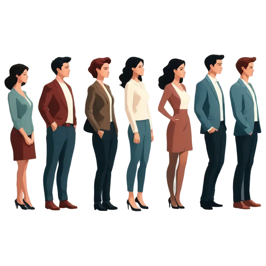 Illustration-of-Men-and-Women-Standing-Together-Side-Look-PNG-Perfect-for-DiversePNG-Image-Usage-Scenarios-Creative-Projects