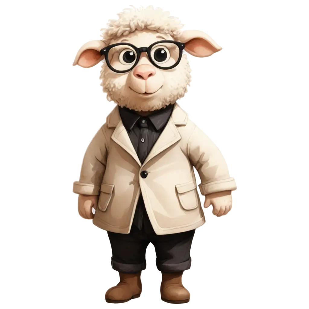 Funny-Cartoon-PNG-of-a-Lamb-Wearing-a-Long-Coat-and-Black-Glasses-HighQuality-Image-for-Creative-Projects