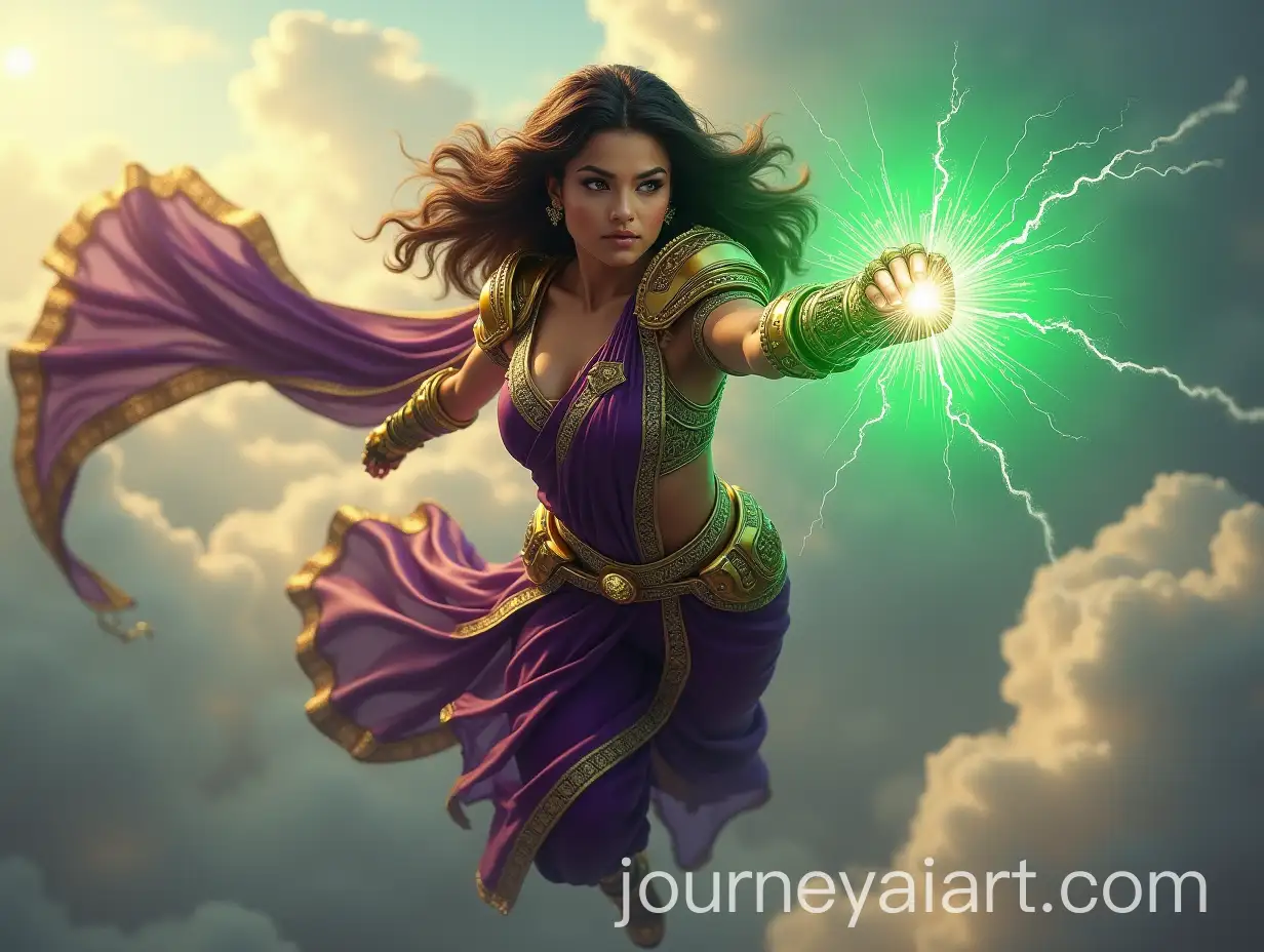 Futuristic-Indian-Superhero-in-Action-with-Glowing-Armor-and-Saree