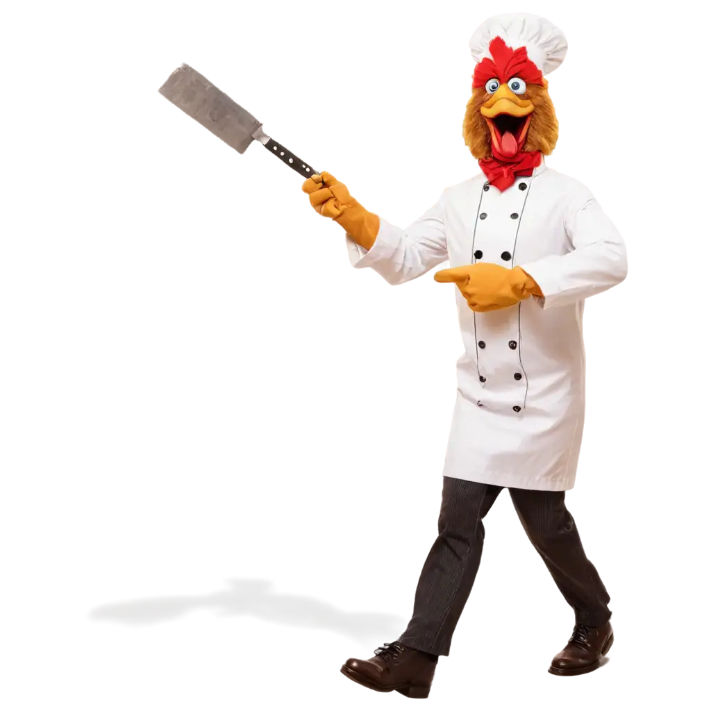 Chicken running away from crazy chef wielding a cleaver