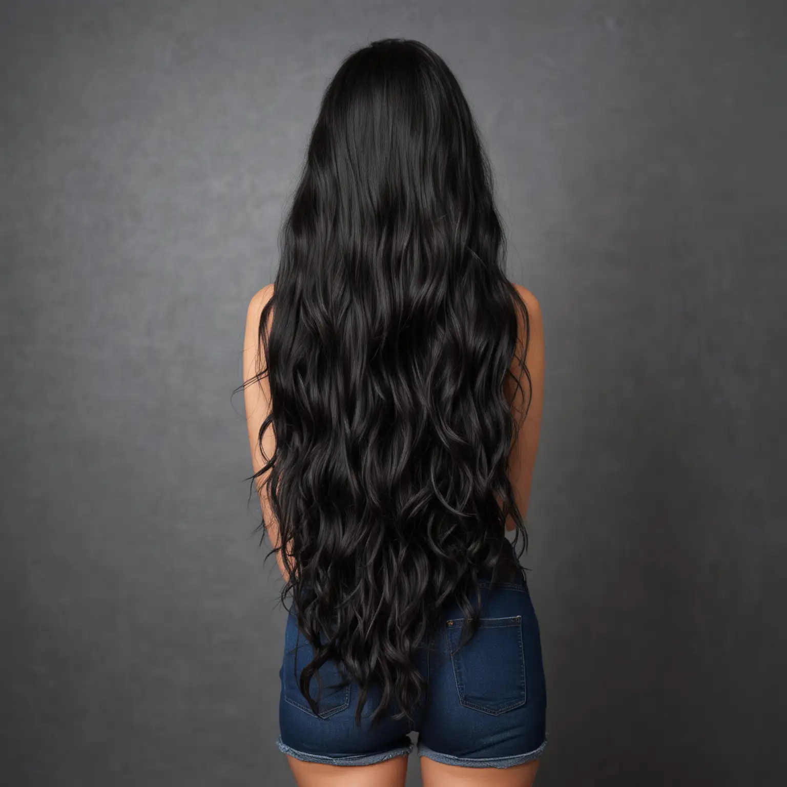 Elegant Woman with Super Long Black Medium Wavy Hair