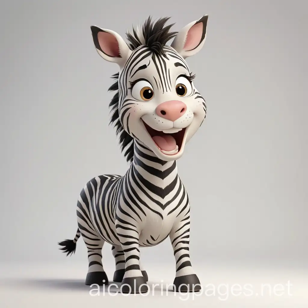 happy Zebra Image, whole body. Image should be Black and white. Age group 3 . , Coloring Page, black and white, line art, white background, Simplicity, Ample White Space. The background of the coloring page is plain white to make it easy for young children to color within the lines. The outlines of all the subjects are easy to distinguish, making it simple for kids to color without too much difficulty,, Coloring Page, black and white, line art, white background, Simplicity, Ample White Space. The background of the coloring page is plain white to make it easy for young children to color within the lines. The outlines of all the subjects are easy to distinguish, making it simple for kids to color without too much difficulty
