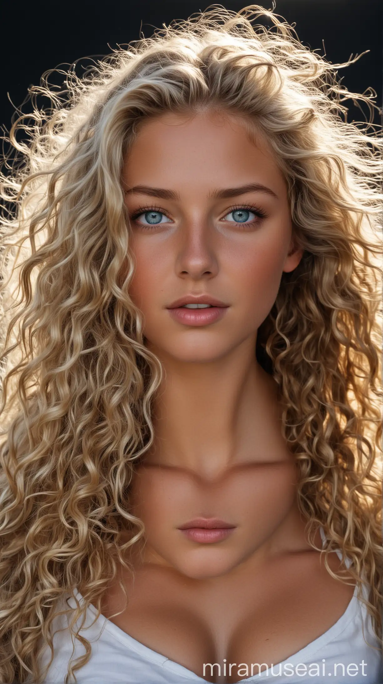 Swedish Teen with Long Curly Blonde Hair in Sunlit Portrait