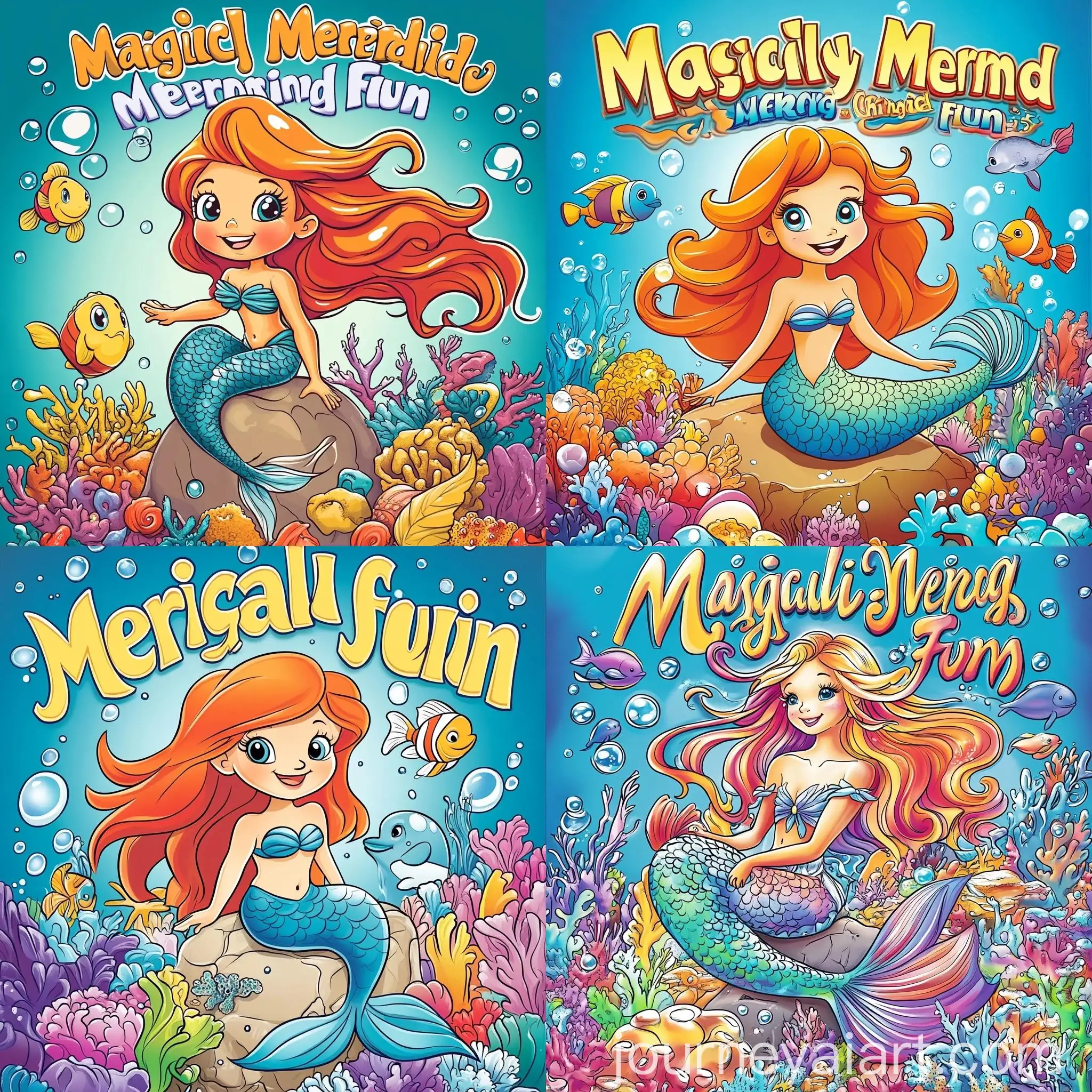 Cheerful-Mermaid-Coloring-Book-Cover-with-Underwater-Scene
