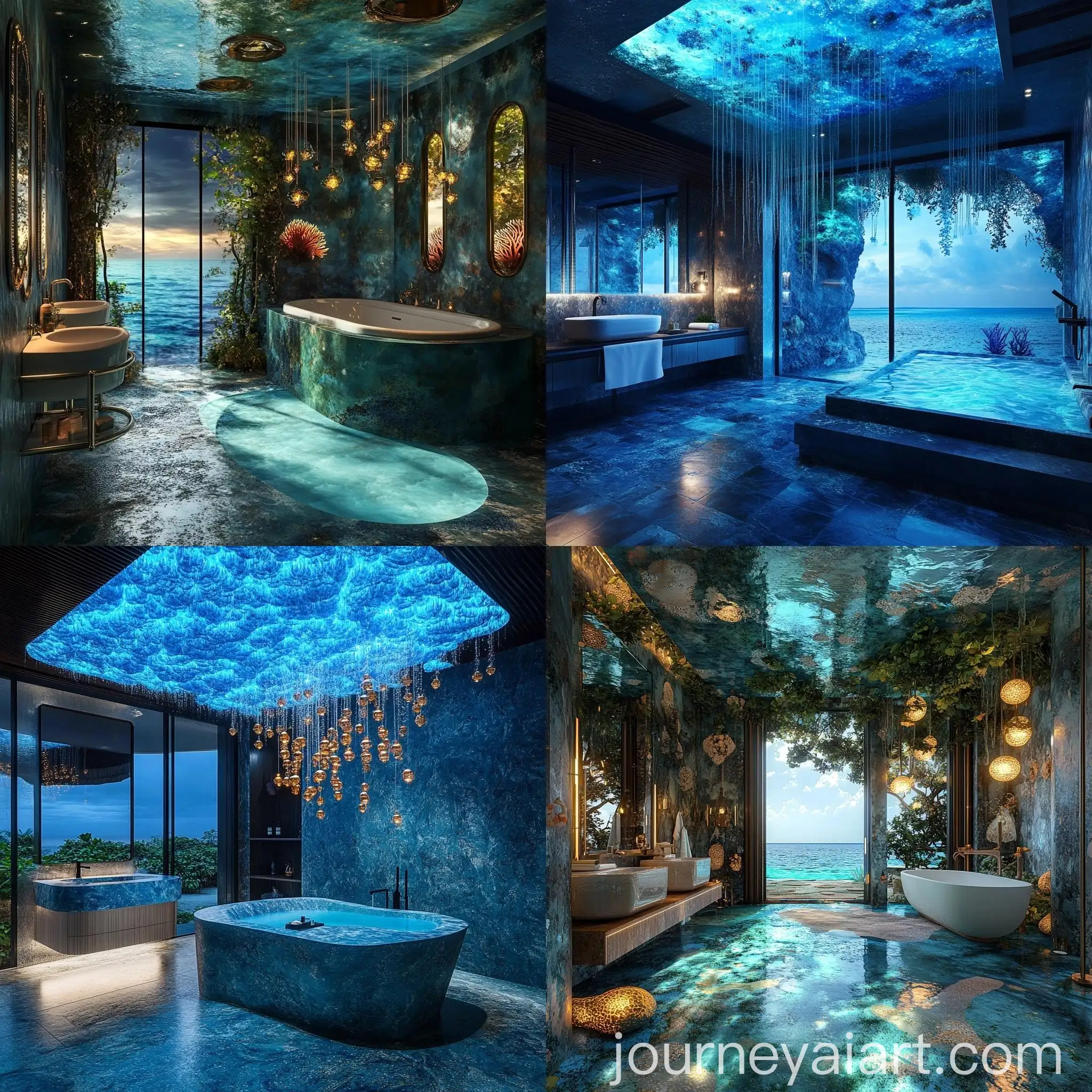 Luxury-Coastal-Bathroom-with-Artisan-Furniture-and-Coral-Reef-Ceiling-Art