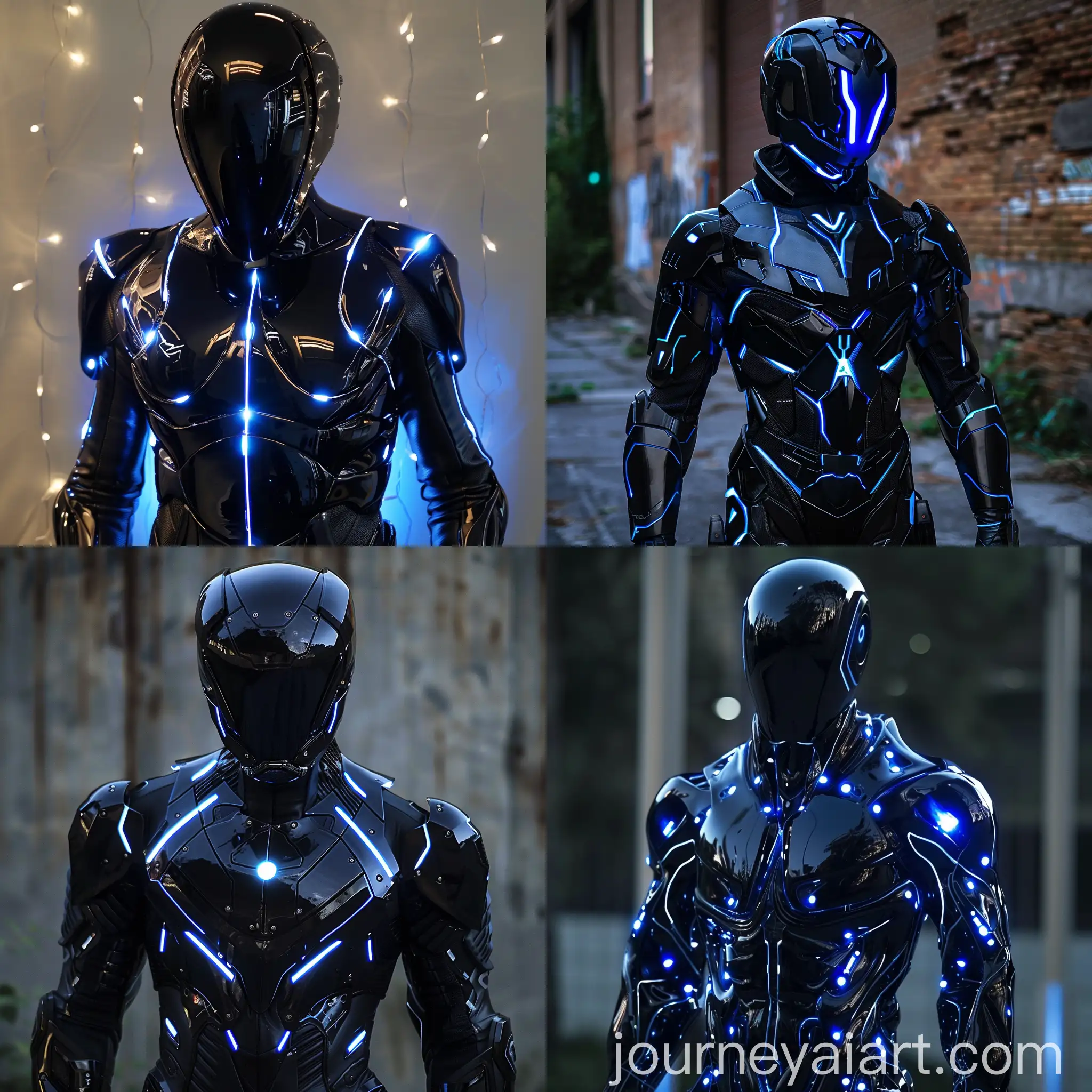 Futuristic-Shining-Black-Metallic-Suit-with-Dark-Blue-LED-Lights