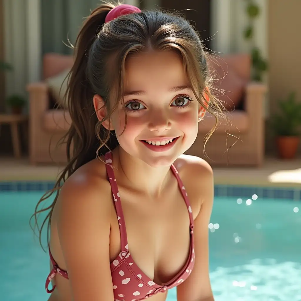 Tween-Girl-Wrestling-a-Boy-at-Home-Smiling-in-Bikini-Bottom-with-Ponytail